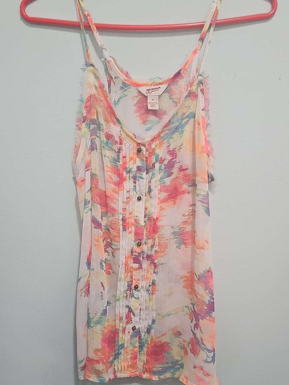 Arizona Women's  Multi-Color Neon Printed Spaghetti Strap Blouse Medium New